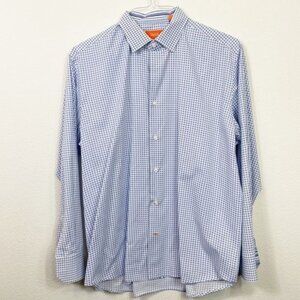 Tallia Navy Lavender Geometric Print Button Down Shirt Size Large 16.5" Classic